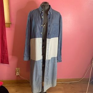 Long Denim Color Block Button up